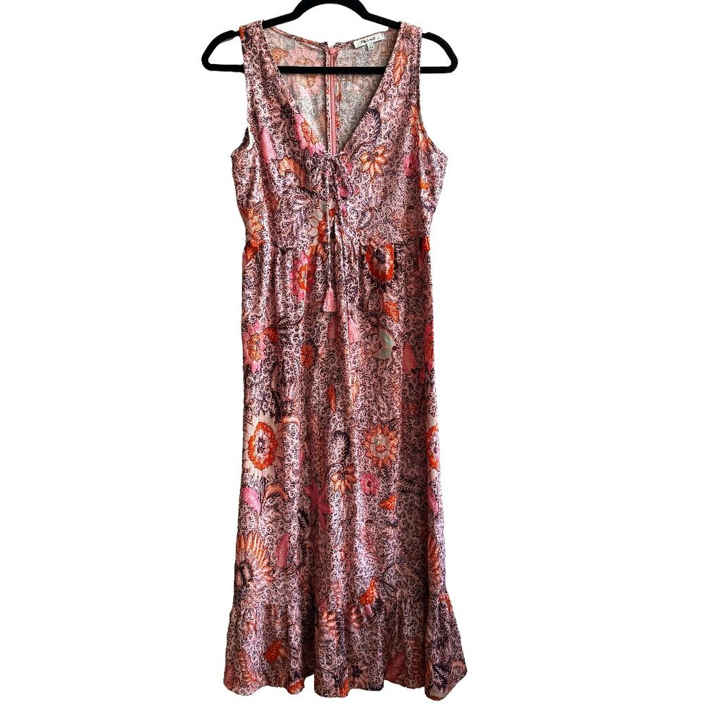 MADEWELL Lace-Up Ruffle-Hem Midi Dress in Bali Blooms, Size 2